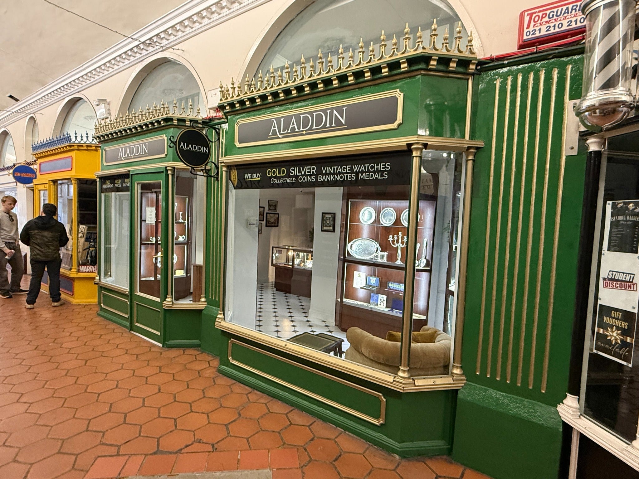 Aladdin Cork’s entrance and display windows at Market Parade