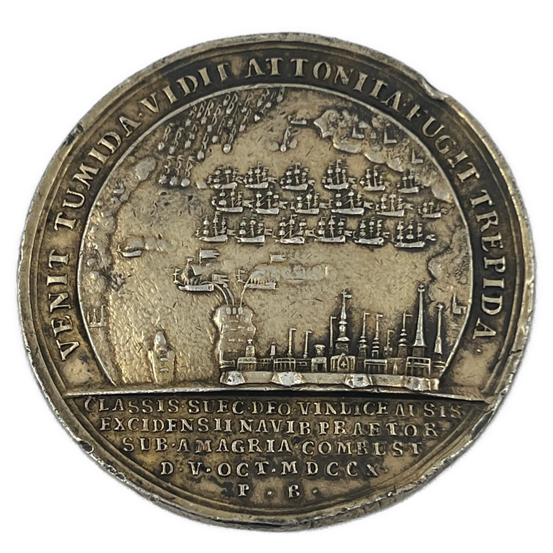 Slaget i Køge Bugt 1710 medalje i sølv av Peter Berg