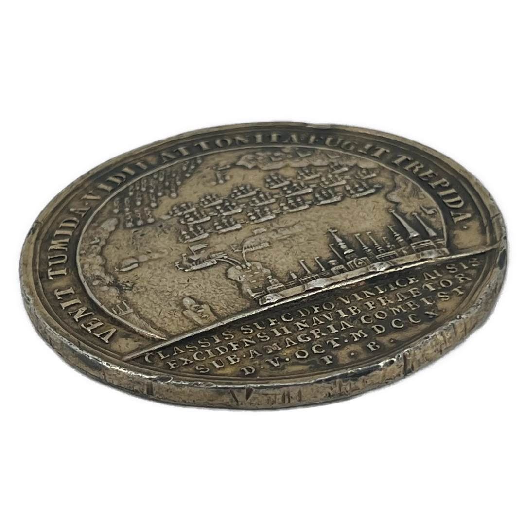 Slaget i Køge Bugt 1710 medalje i sølv av Peter Berg