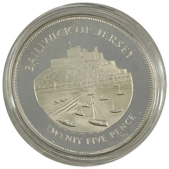 28.2g .925Ag (SPOT) 1977 Jersey 25 Pence Proof Silver 25TH ACCESSION QUEEN ELIZABETH II 2G47