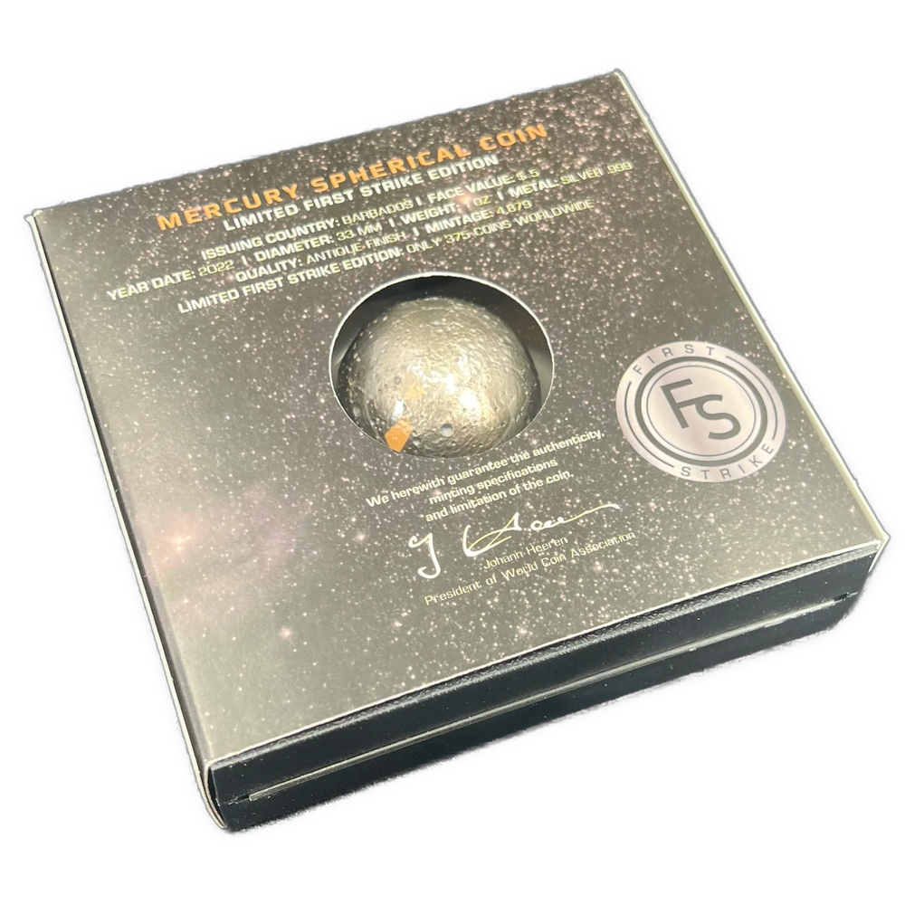 1oz .999Ag Mercury Spherical Coin $5 Barbados