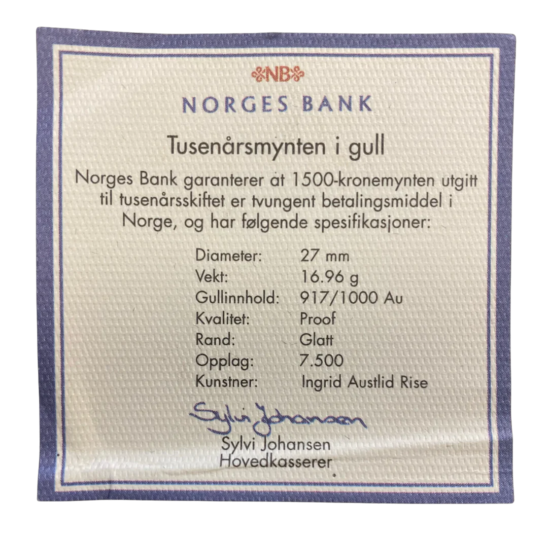16.97g .917Au (1/2oz) (SPOT)Tusenårsmynten i skrin fra Samlerhuset