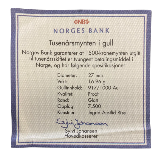 16.97g .917Au (1/2oz) (SPOT)Tusenårsmynten i skrin fra Samlerhuset