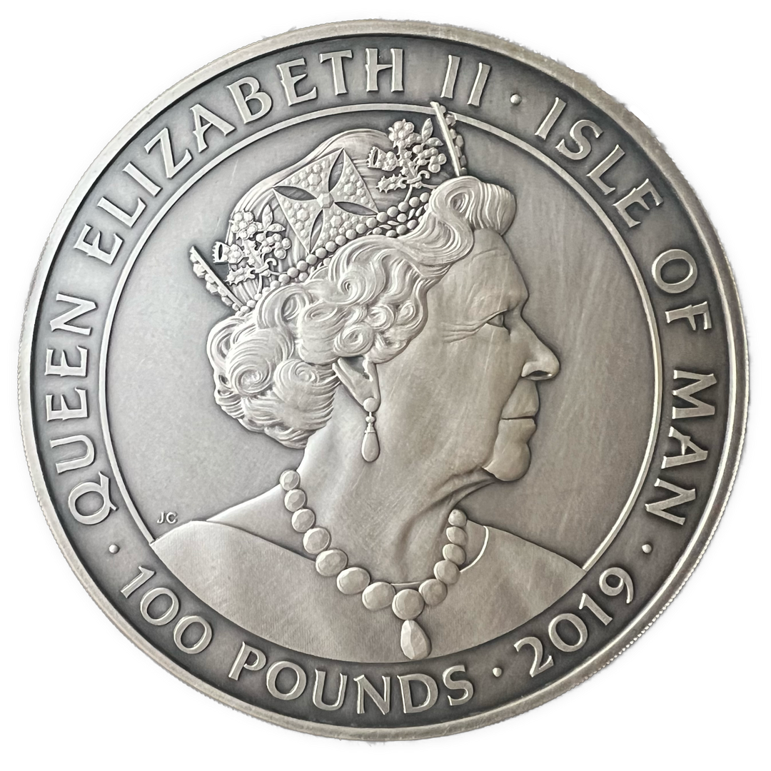 1KG .999Ag 2019 100 Pounds Isle of Man «Vikingarven» fra Samlerhuset