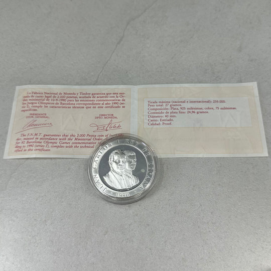 27g .925Ag 2000Pesetas Spania 1990(skrin,serfikat og eske)