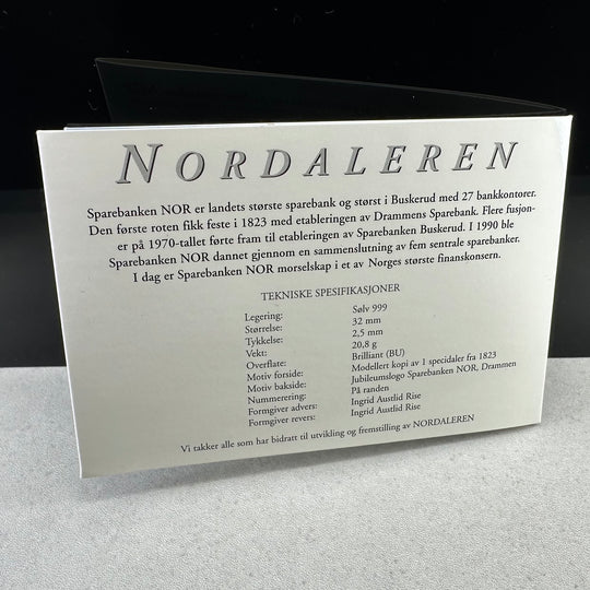 20,8g .999Ag Nordaleren Minnemedalje/Mynt Drammen Sparebank 175år