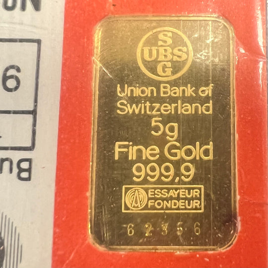 5g .999Au barre Union Bank of Switzerland