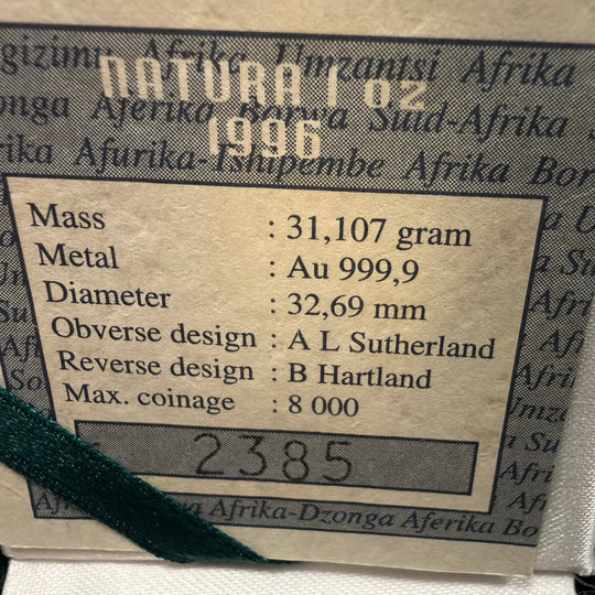 1oz .999Au Natura Coin 1996 South Africa