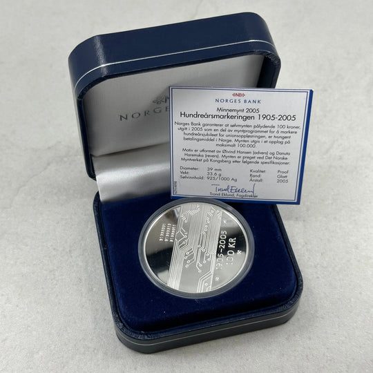 33.8g .925 Silver (SPOT) 100Kr 2005 Norge Unionsoppløsningen i eske
