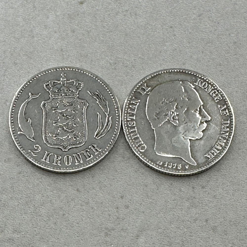 60g .999Ag(NetWeight)(SPOT)2KR Danmark 1875 (Myntene er renset og i forskjellig kvalitet)