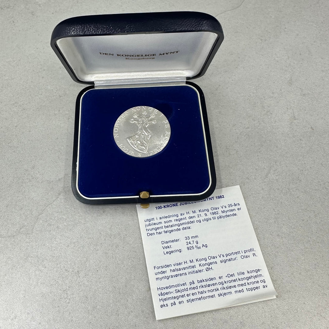 24,7g .925Ag 100kr Norge 1982 i original boks m/serfikat