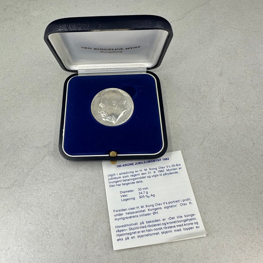 24,7g .925Ag 100kr Norge 1982 i original boks m/serfikat