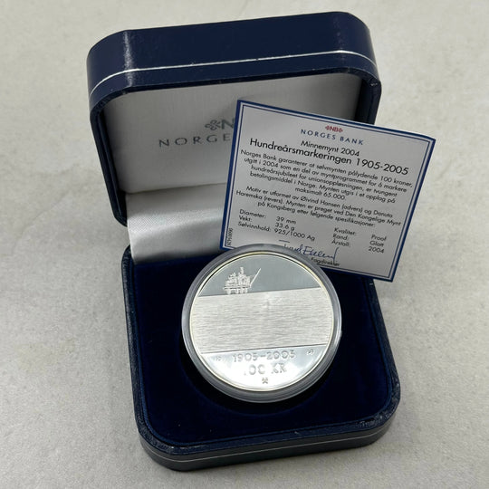 33,8g .925Ag (SPOT) 100Kr 2004 Norge Unionsoppløsningen i eske