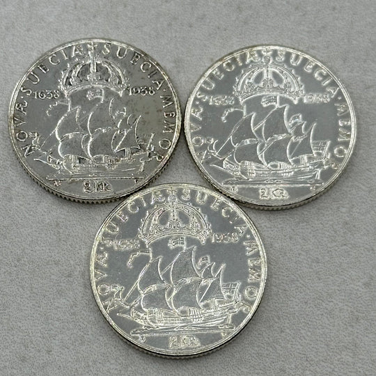 36g .999Ag(NetWeight)(SPOT)2KR Sverige 1938 Minnemynt bosetningen i Delaware(Renset)