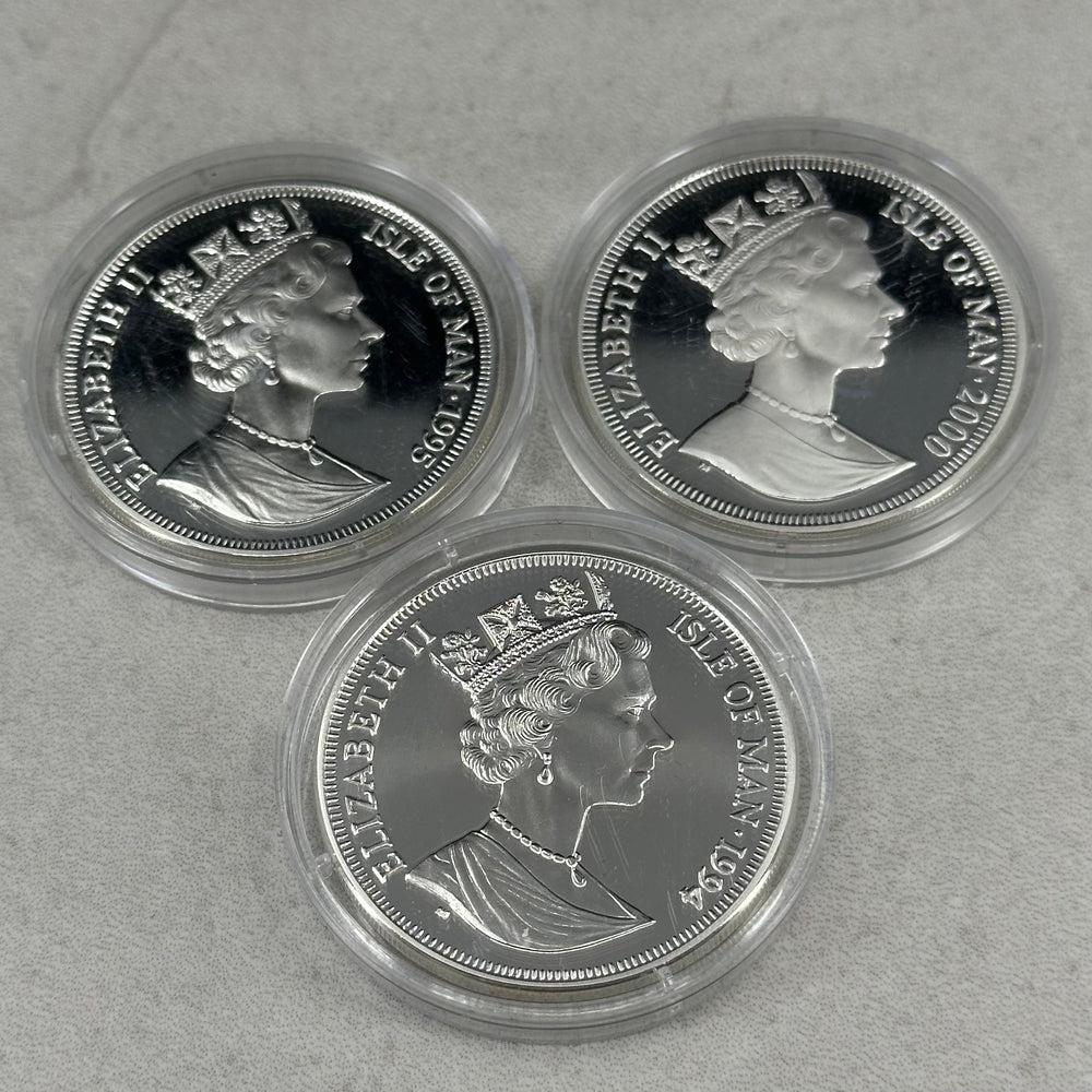 84,84g .925Ag(SPOT)Commemorative WW2 coins Isle of Man 94/95/2000