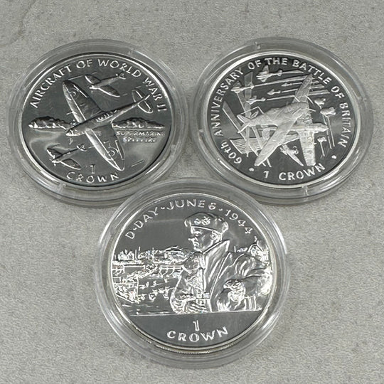84,84g .925Ag(SPOT)Commemorative WW2 coins Isle of Man 94/95/2000