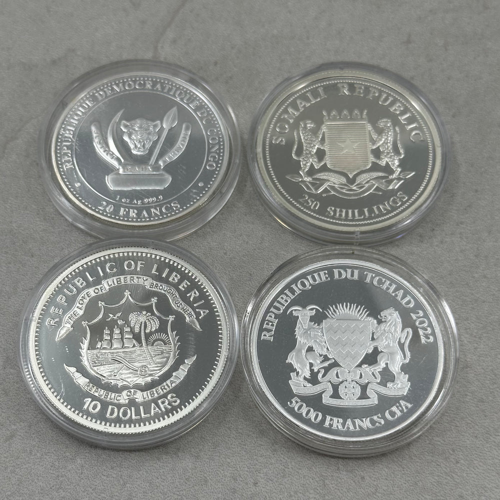 4oz .999Ag (SPOT) 4stk minnemynter fra Afrikanske land