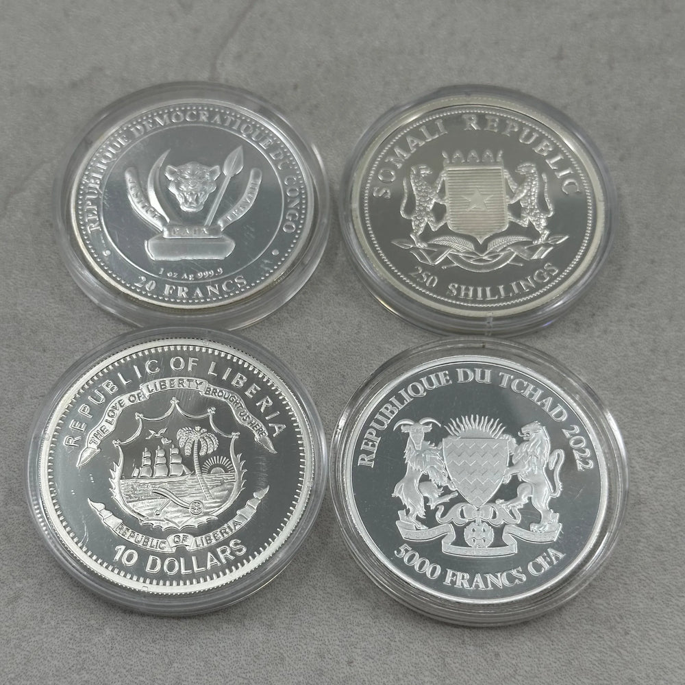 4oz .999Ag (SPOT) 4stk minnemynter fra Afrikanske land