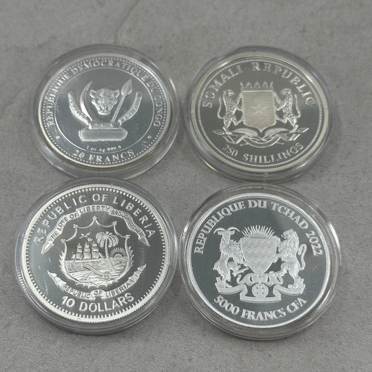 4oz .999Ag (SPOT) 4stk minnemynter fra Afrikanske land