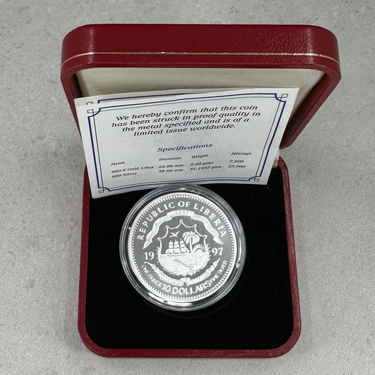 1oz .999Ag 10Dollar Liberia 1997 50th Anniversary KonTiki expedition i skrin