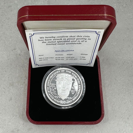 1oz .999Ag 10Dollar Liberia 1997 50th Anniversary KonTiki expedition i skrin