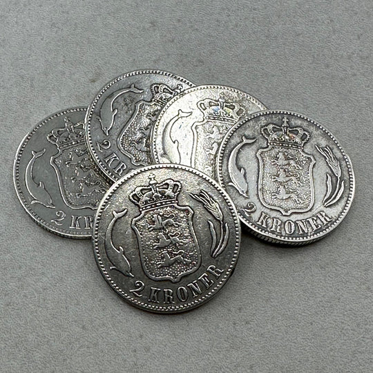 60g .999Ag(NetWeight)(SPOT)2KR Danmark 1875 (Myntene er renset og i forskjellig kvalitet)