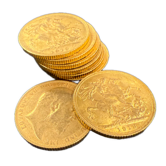 7.98g .916Au (Spot) Sovereign Diverse årstall 1904-13 i varierende kvalitet