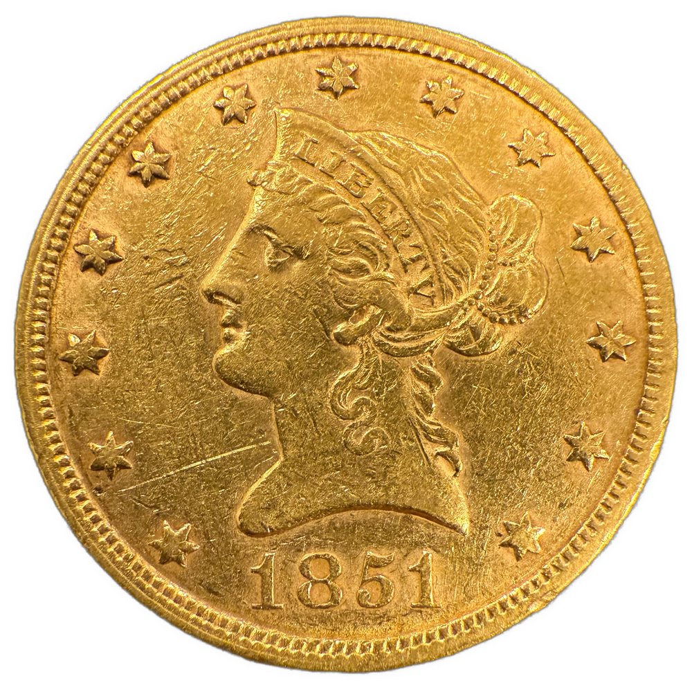 16.7g .900Au (Spot+3%) $10 1852 Liberty Head