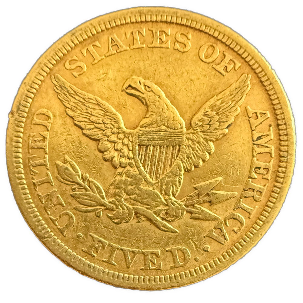 8.35g .900Au (Spot+2%) $5 1853 Coronet Head USA