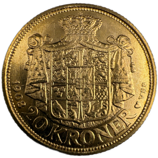 8.96g .900Au (Spot+2%) 20KR 1908 Danmark Kv.01