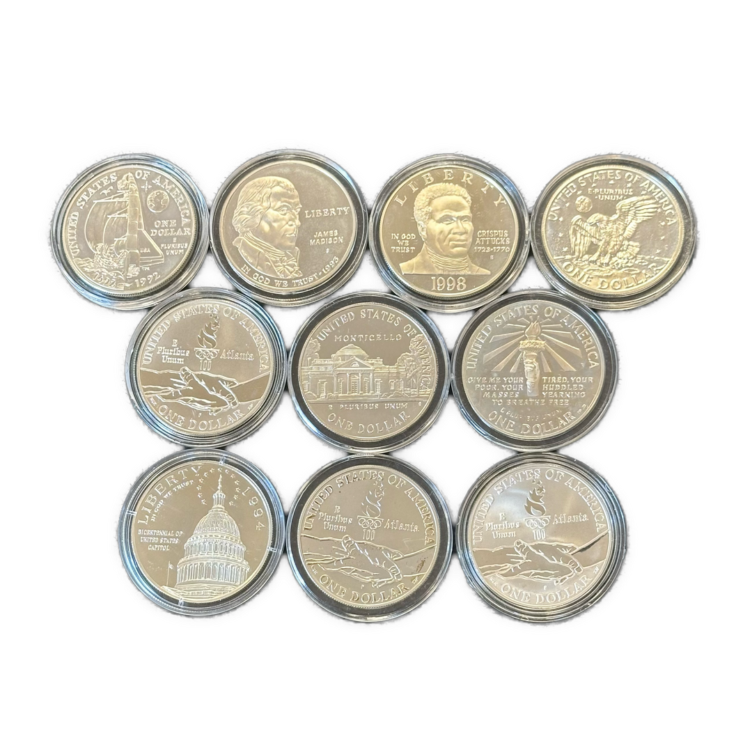 240g .999Ag (Net) SPOT 10stk diverse amerikanske minnemynter