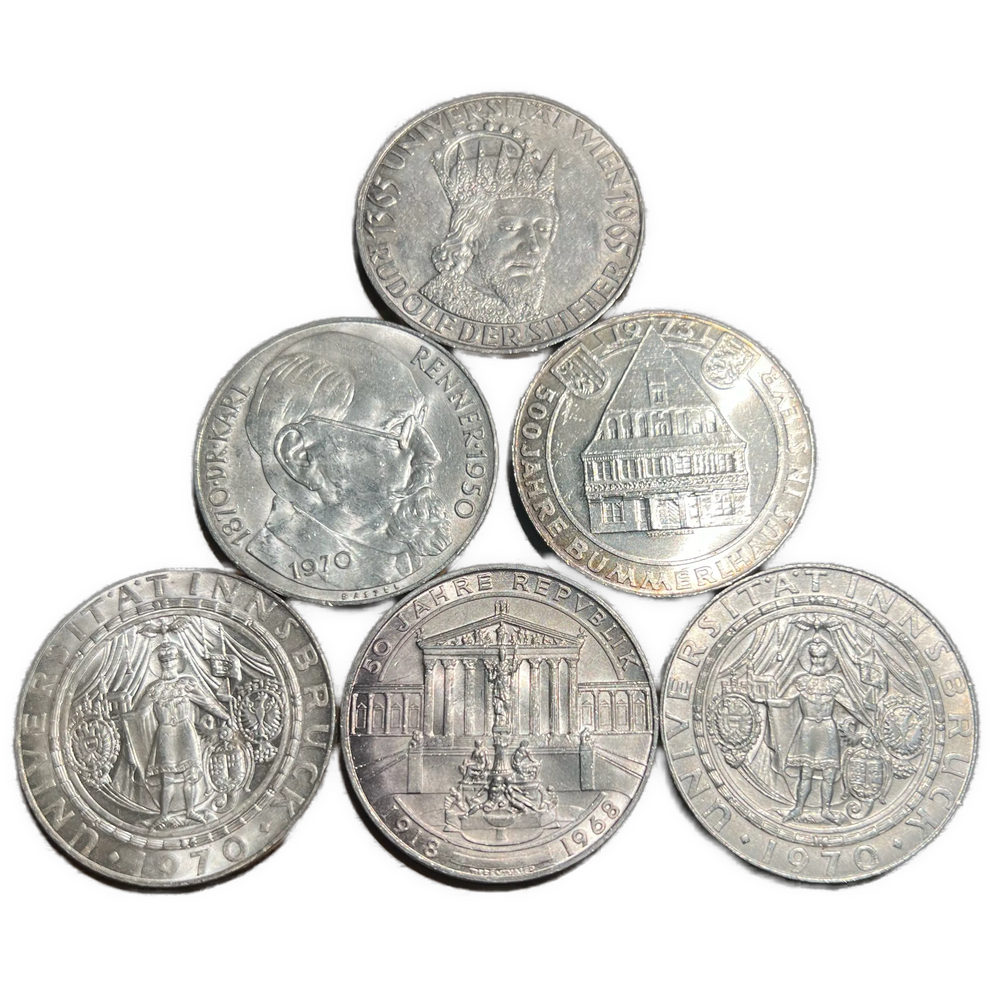 120g .900Ag (SPOT) 6stk Minnemynter 50 Schilling Østerrike