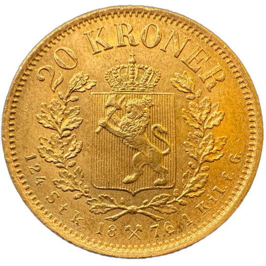 8.96g .900Au (Spot+2%) 20KR 1876 Kv.01 (Liten kantskade)