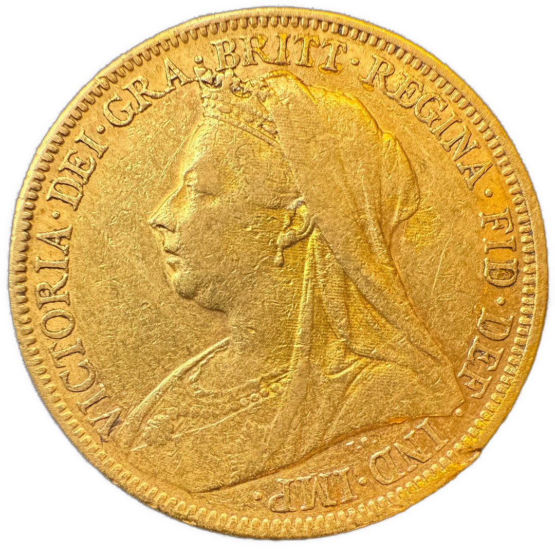 7.98g .916Au (SPOT) 1900 Sovereign (Små kantskader)