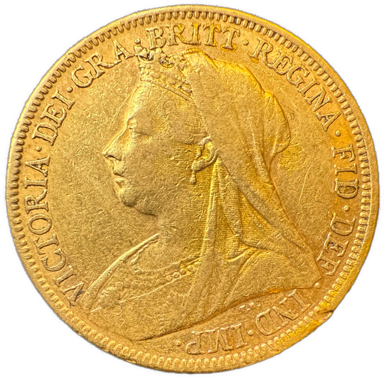 7.98g .916Au (SPOT) 1900 Sovereign (Små kantskader)