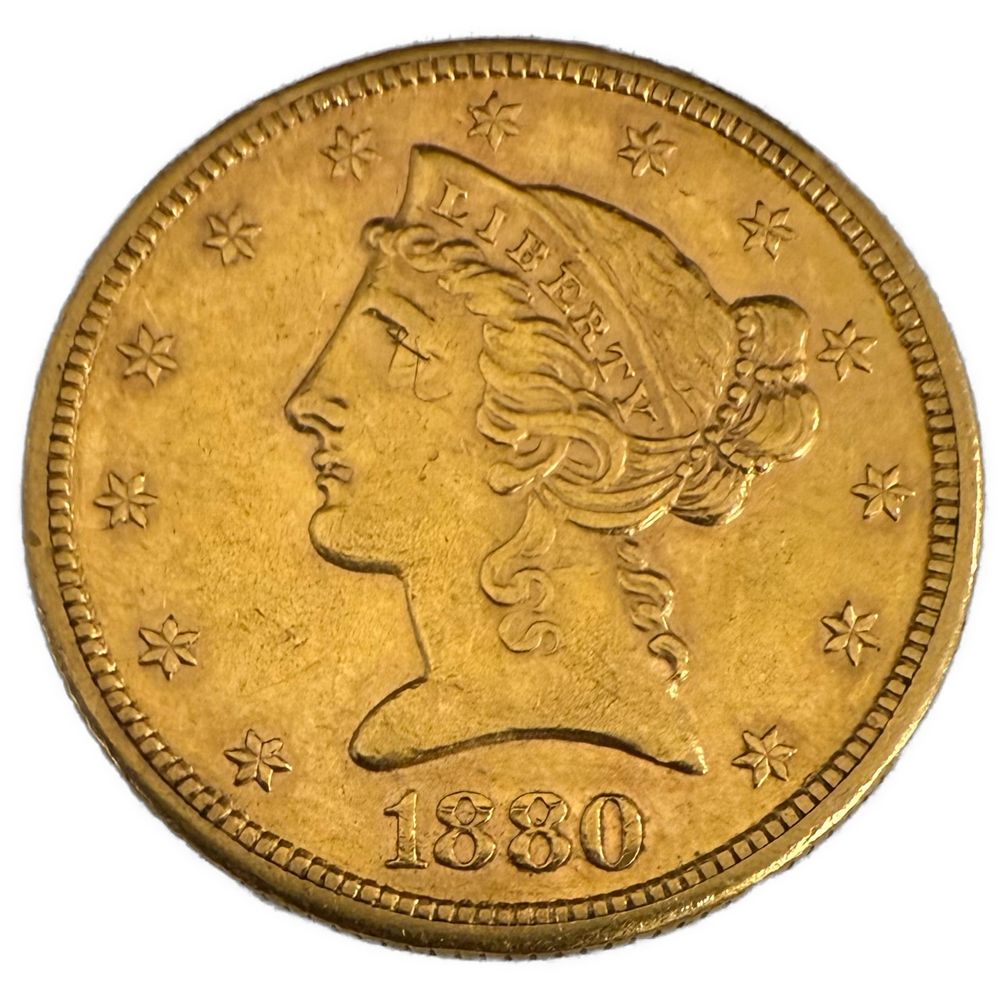 8.36g .900Au 1890 Liberty 5 Dollar