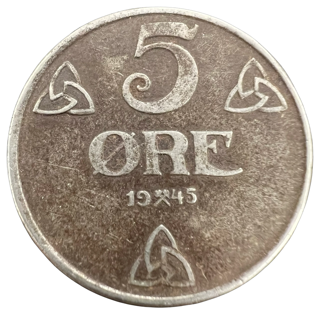5 øre 1945 kv.1 (litt rust)