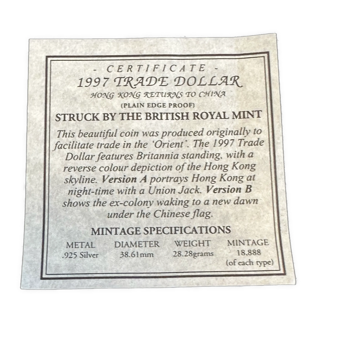 56,56g .925Ag (SPOT) Hong Kong 1997 Trade dollar set