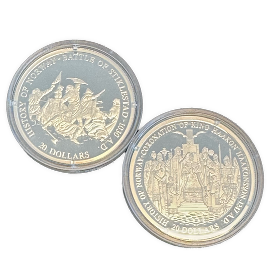 40g .999Ag (SPOT) Liberia 2001 History of Norway (patina)