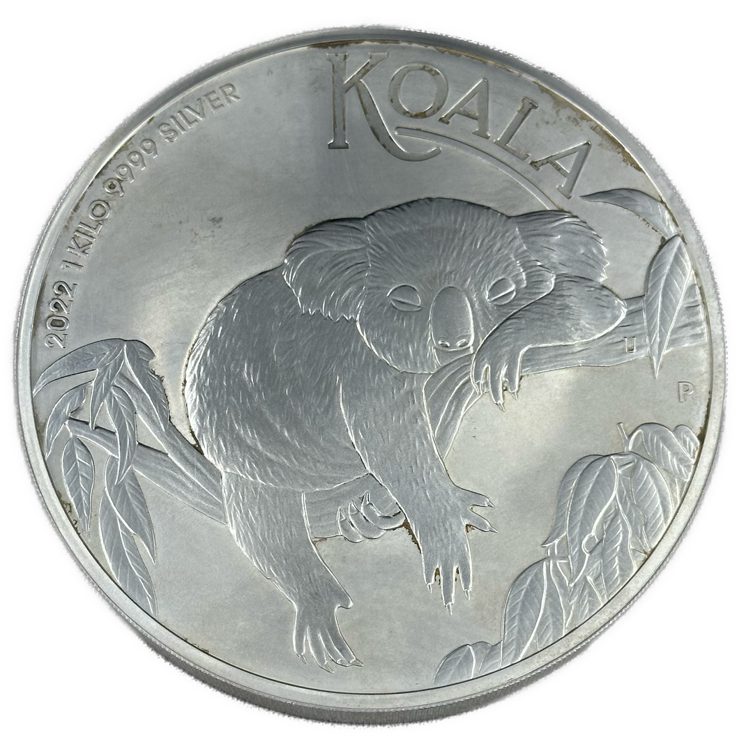 1Kg .999Ag $30 Australian koala 2022(uten kapsel/behandlingsmerker/flekker/patina)