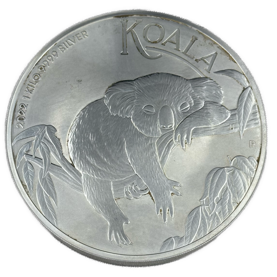 1Kg .999Ag $30 Australian koala 2022(uten kapsel/behandlingsmerker/flekker/patina)