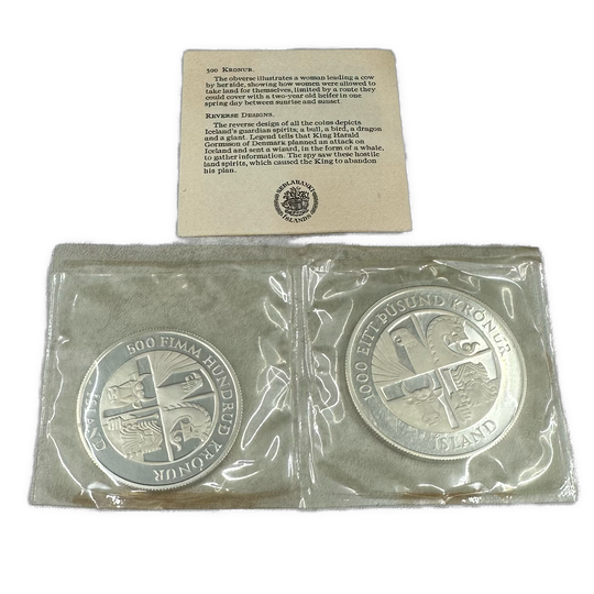 50g .925Ag 500/1000Kronur Iceland 1974 vakumpakket i skrin