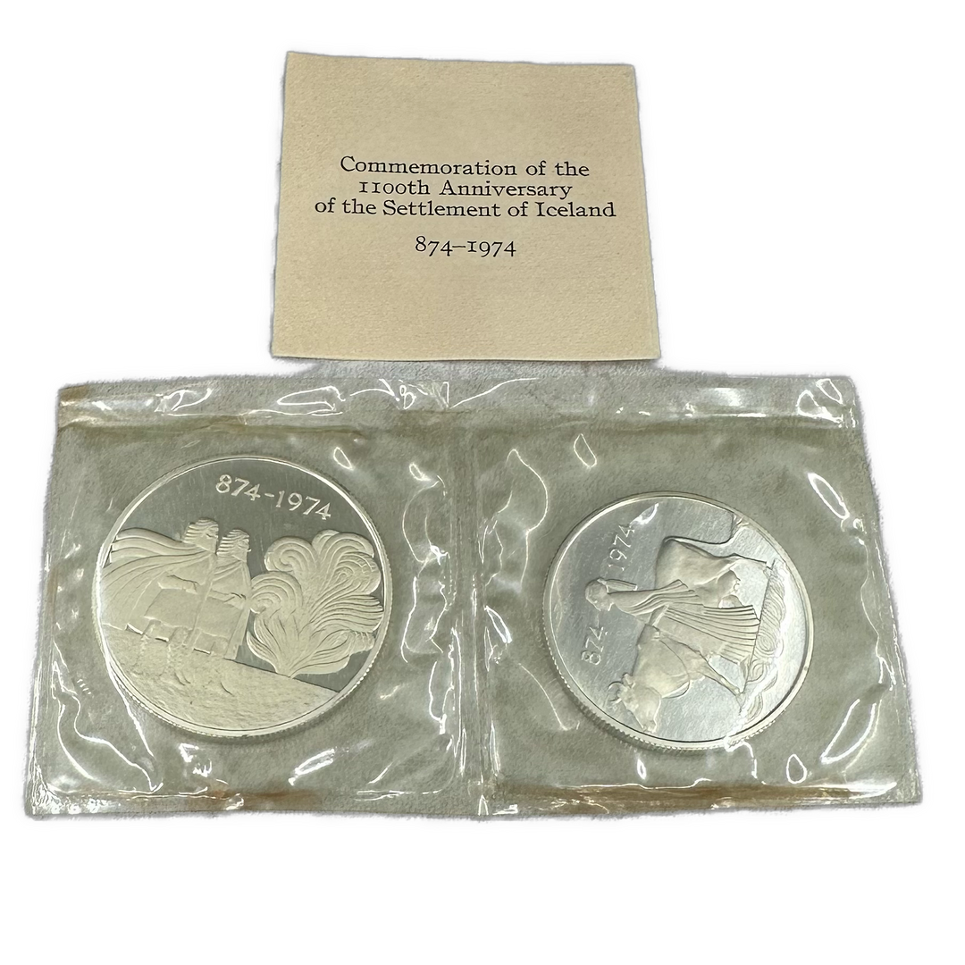 50g .925Ag 500/1000Kronur Iceland 1974 vakumpakket i skrin