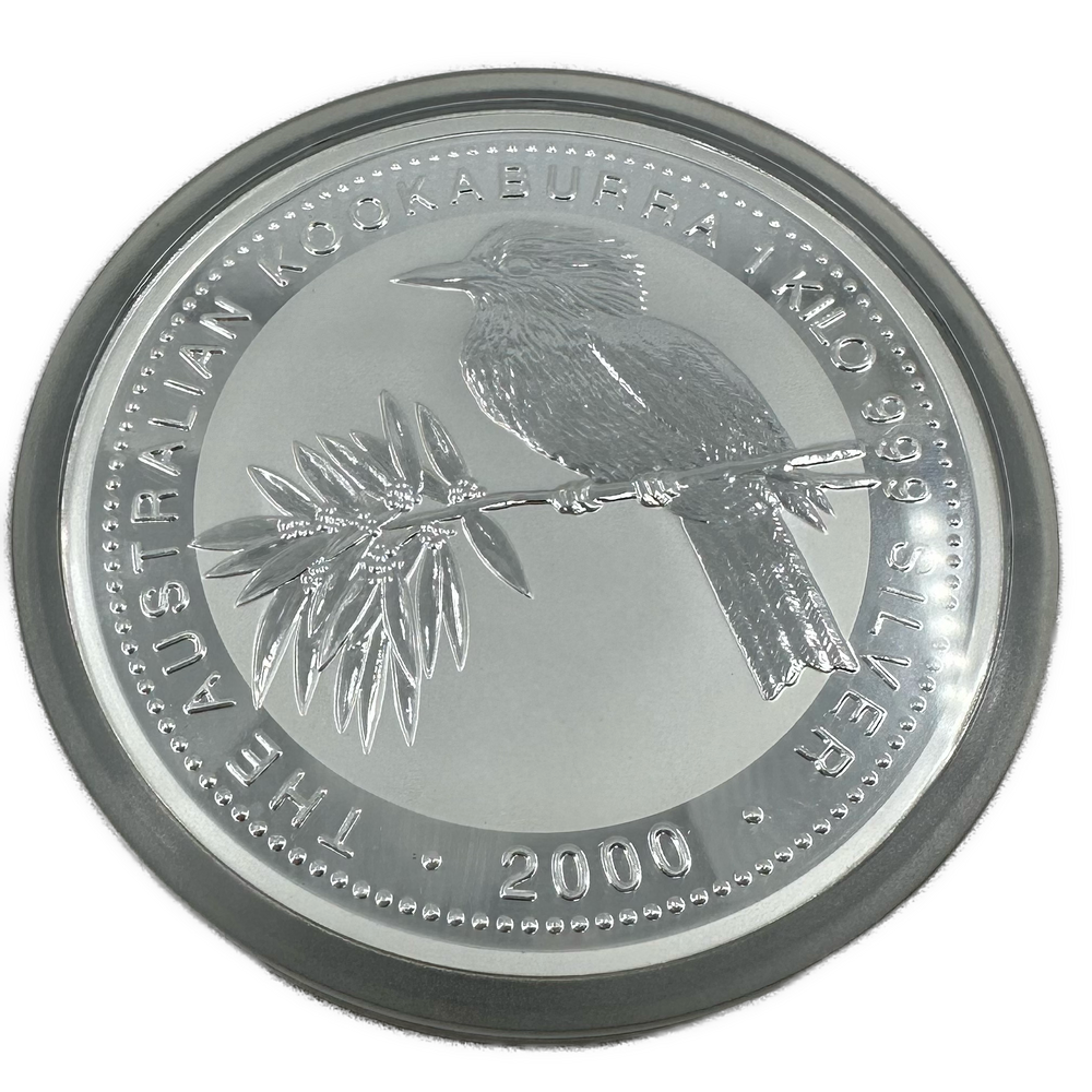 1KG .999Ag $30 Kookaburra Australia 2000 i Skrin