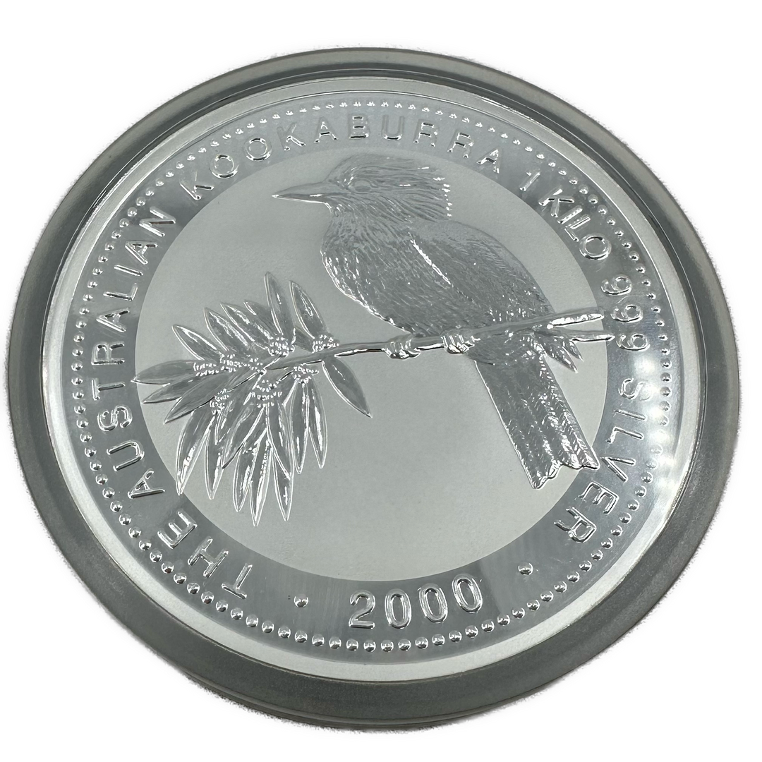 1KG .999Ag $30 Kookaburra Australia 2000 i Skrin