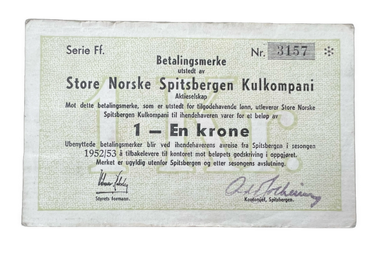 1 Kr 1952/53 Serie Ff Store Spitsbergen Kulkompani. God Kv.1