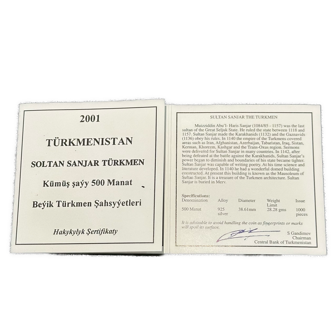 28,28g .925Ag 500Manat Turkmenistan(with box and certificate)(Mintage 1000)