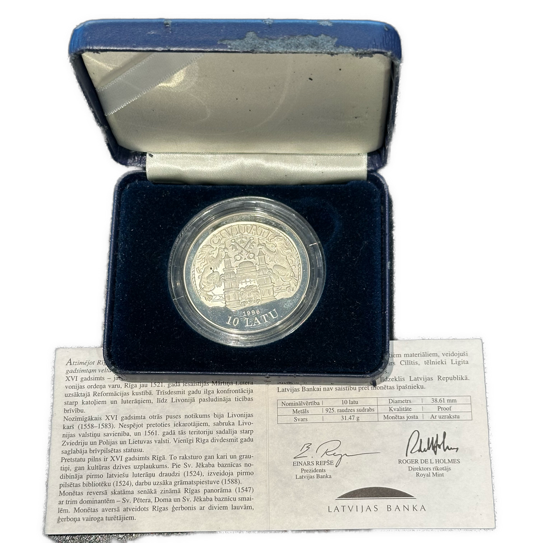 31,47g .925Ag 10Latu Eight Centuries of Riga(box and certificate)
