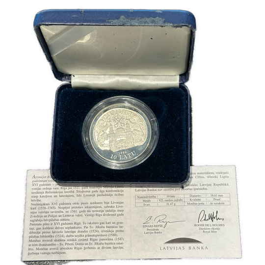 31,47g .925Ag 10Latu Eight Centuries of Riga(box and certificate)
