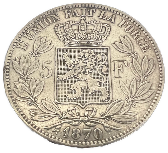 5 Fr Belgium 1870 24.9g .900Ag